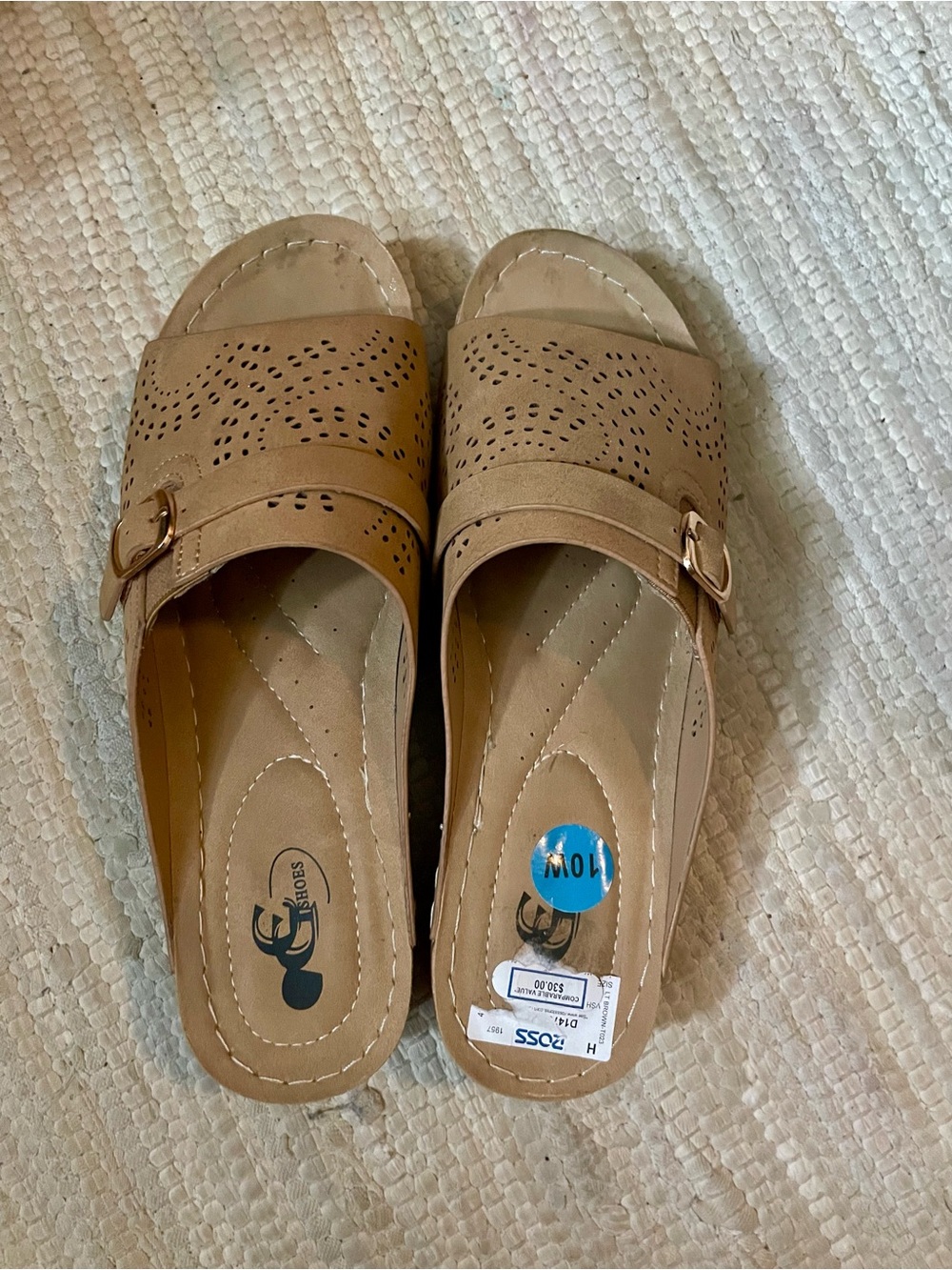 Women's Tan Slip-On Sandals with Buckle